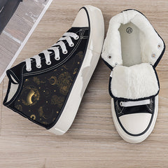 Mysterious Star Print Plush Lined Thermal Chunky Canvas Sneakers