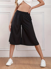 Cropped Wide Leg Pants Loose Fit Shirred Waist Casual