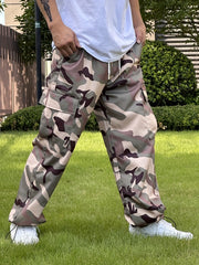 Men's Camo Cargo Pants Active Elastic Waist Drawstring Loose Pants