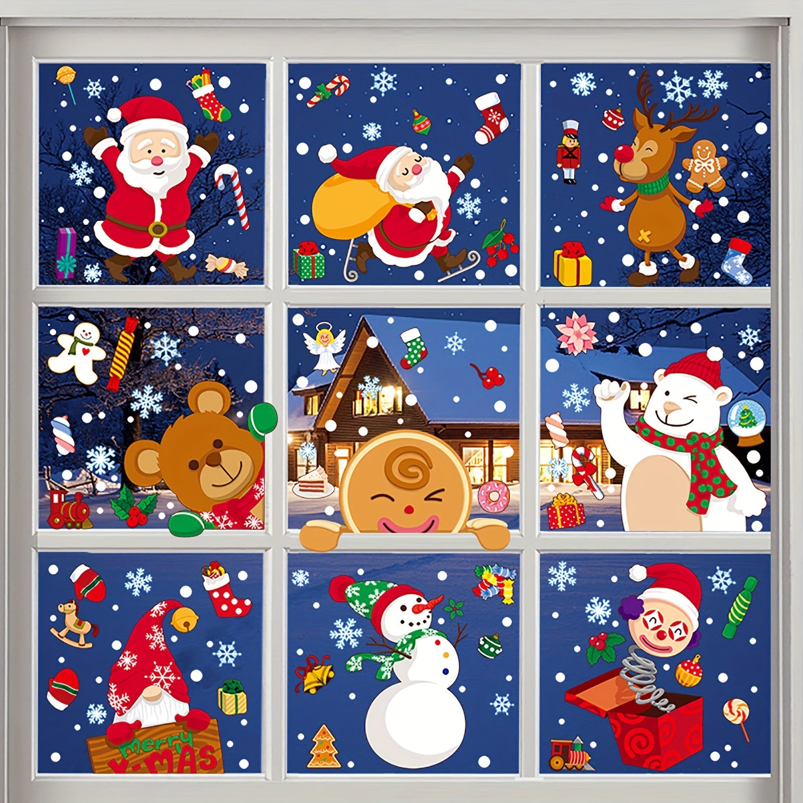 Christmas Snowman & Reindeer Window Stickers Static Cling Decoration