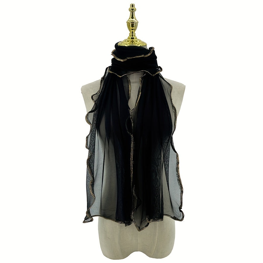 Boho Scarf Golden Striped Ruffle Shape Wrap Edge Elastic Scarf