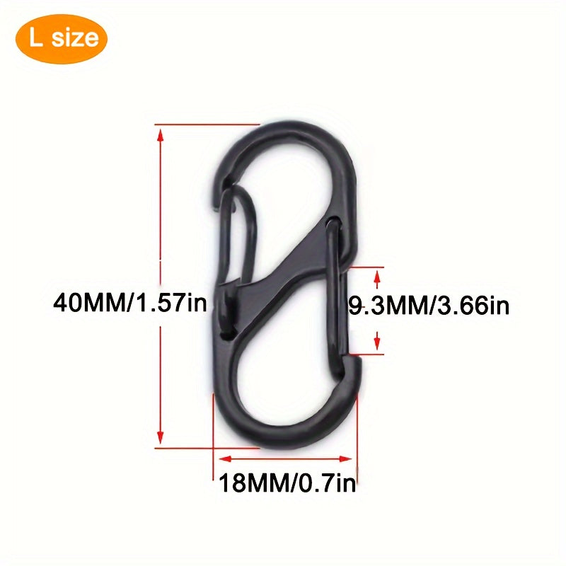 10pcs Stainless Steel S Type Carabiner Keychain Hook with Lock for Camping