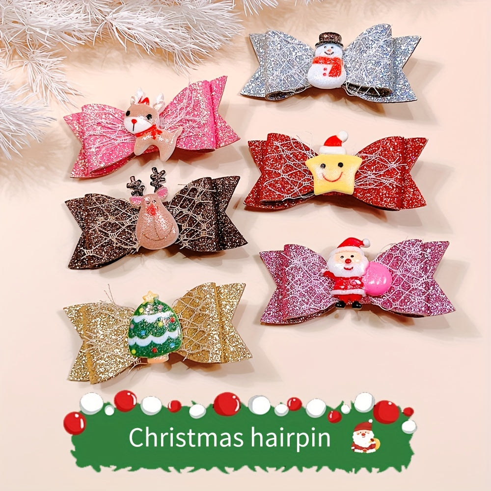 6pcs Sequin Santa Deer Tree Hairpins Hair Clips Girls Kids