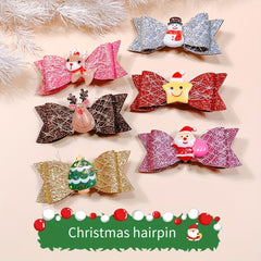 6pcs Sequin Santa Deer Tree Hairpins Hair Clips Girls Kids