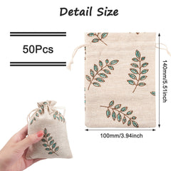 50pcs Printed Leaf Drawstring Bags 14x10cm