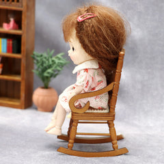 1:12 Scale Classic Carved Wooden Rocking Chair Warm Chestnut Finish