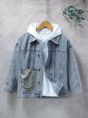 Boys Denim Jacket Camo Pocket Lapel Coat