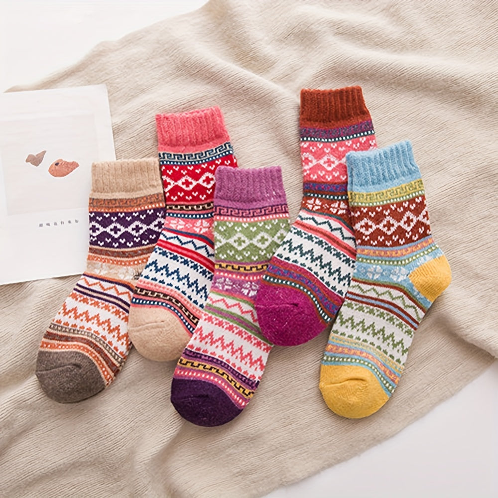 5 Pairs Geometric Pattern Socks Mid Tube Women's Stockings