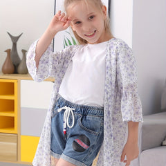 Girl's Floral Chiffon Beach Cardigan Cover Up
