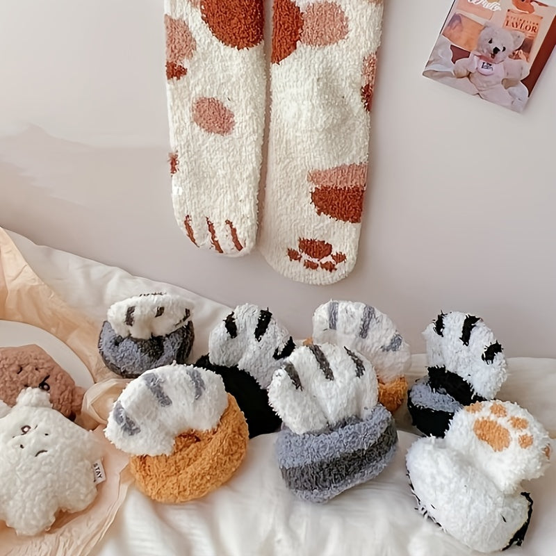 5 Pairs Cat Claw Socks Warm & Fuzzy Women's Stockings