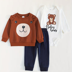Baby Boy's Bear Graphic Sweatshirt & Romper & Trousers Set