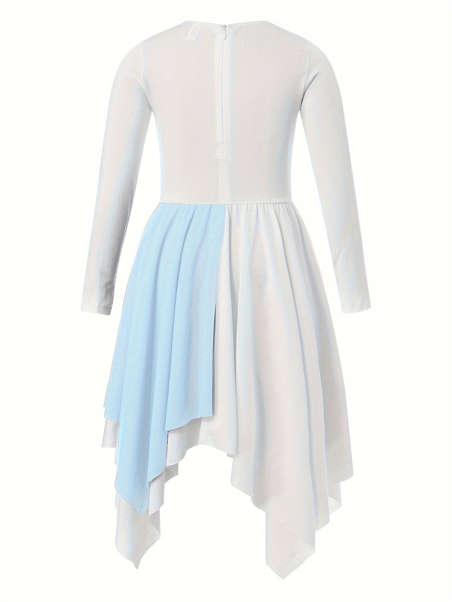 Girls Splicing Crew Neck Long Sleeve Dance Dress