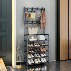 Multifunctional Shoe & Hat Rack Stainless Steel Coat Rack with 8 Hooks 5 Layers