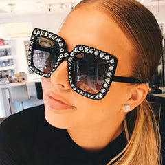 Oversized Square Sunglasses Rhinestone UV400 Sun Shades