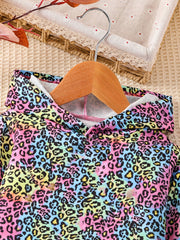 Colorful Leopard Pattern Girl's 2pcs Hoodie & Leggings Set Outfits
