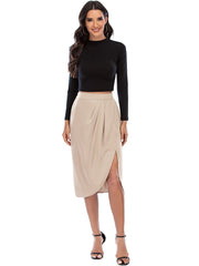 High Waist Split Knee Length Skirts Casual Bodycon Ruched