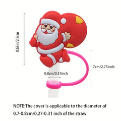 6pcs Cartoon Christmas Straw Cap Dustproof Silicone Cover Drink Cup Accessories