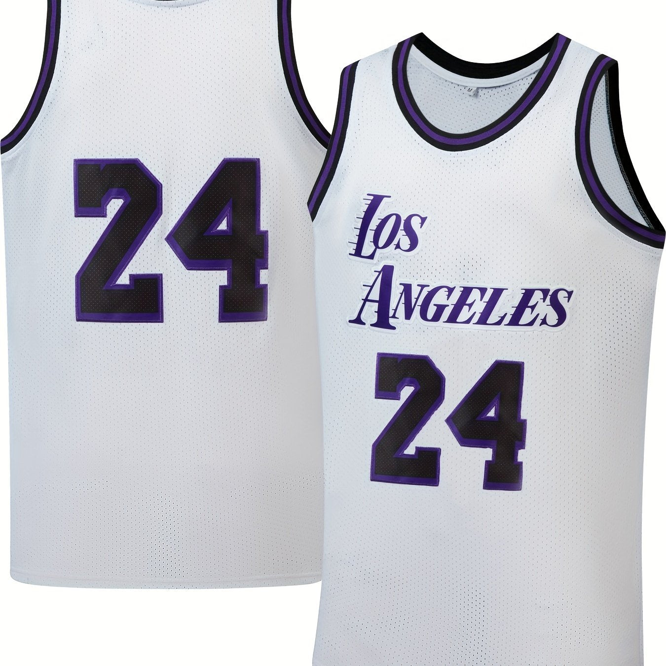 Mens LA 24 City Edition Embroidery Basketball Jersey Retro Mesh