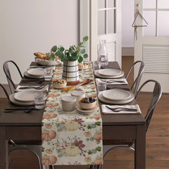 Autumn Pumpkin & Maple Leaves Linen Table Runner 33.02x182.8