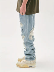 Star Pattern Ripped Jeans Men s Casual Street Style Denim Pants