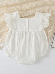 Infant Ruffles Short Sleeve Romper Flower Embroidery Bodysuit Onesies