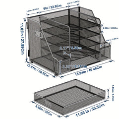 Mesh Desk Organizer 5 Tier with File Holder and Magazine Holder