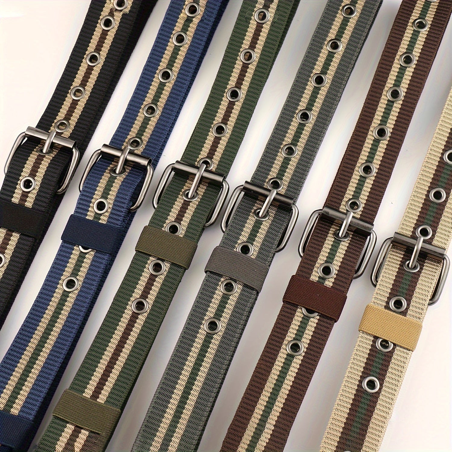 Striped Pattern Square Buckle Casual Belt For Daily Life Nylon Canvas