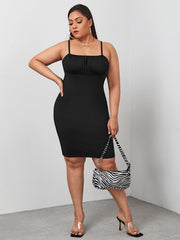 Plus Size Shirred Front Slim Fit Slip Dress