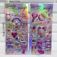 3D Gemstone Stickers Fairytale Decor Set Hearts Stars Unicorns Crowns DIY Crafts