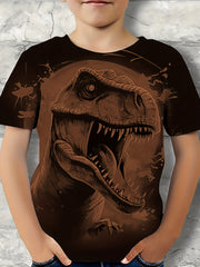 T Rex Retro Print Boy's Short Sleeve T shirt Creative Pattern Casual Top