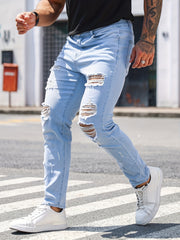 Men's Slim Fit Ripped Jeans Distressed Denim Pants