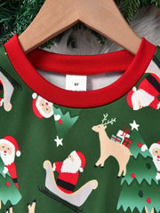 2pcs Christmas Style Kid's Pajamas Set Santa Elk Pattern Loungewear