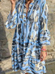 Plus Size Tie Dye Ruffle Trim Short Sleeve Dress
