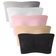 5pk Plus Size Tube Bra Set Solid Wireless Padded Anti Slip Comfort T-shirt