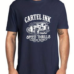 Men's Classic Car Graphic T-shirt for Summer Outdoor Wear