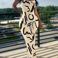 Graphic Print Wide Leg Cami Jumpsuit Sleeveless Pockets for Women