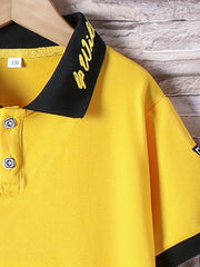 Boys Letter Print Casual Outfit Polo Shirt & Cargo Shorts Set