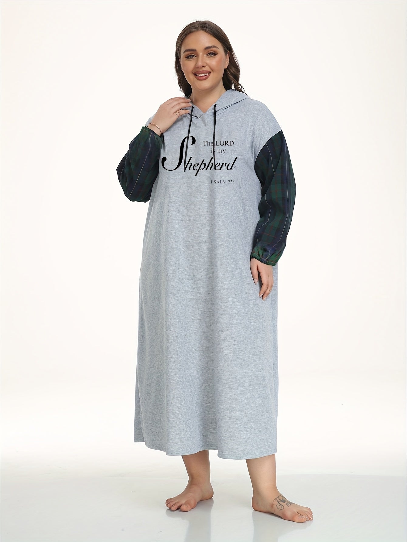 Women's Plus Slogan Print Hooded Nightdress