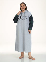 Women's Plus Slogan Print Hooded Nightdress