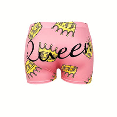 Crown Print Skinny Yoga Shorts for Women