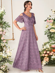 V Neck Lace Bridesmaid Dress for Wedding Party