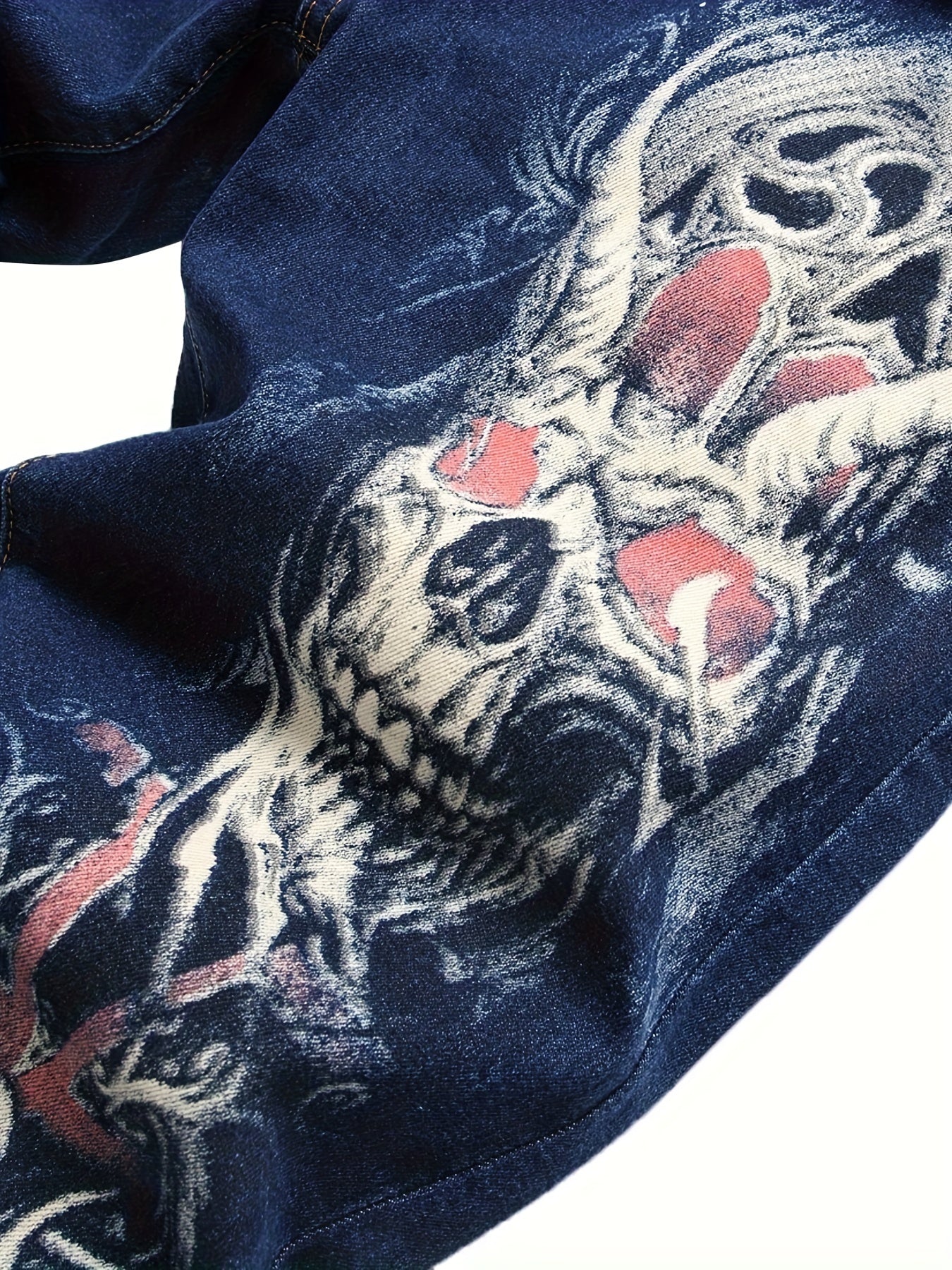 Men's Skull Print Jeans Streetwear Denim Pants