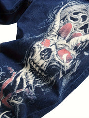 Men's Skull Print Jeans Streetwear Denim Pants
