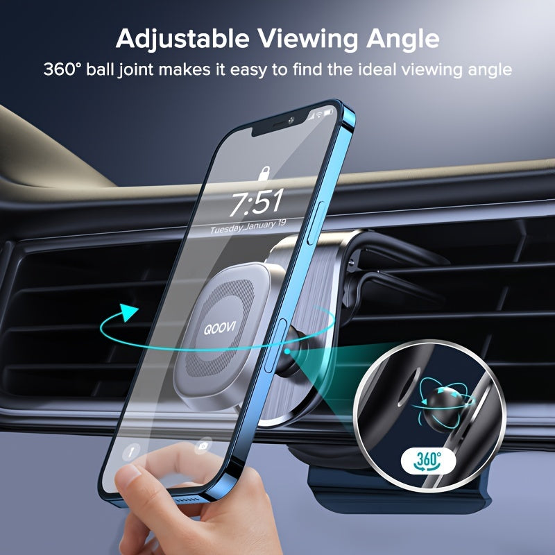 QOOVI Magnetic Car Phone Holder Air Vent Mount 360 Degree GPS Support