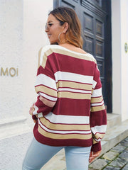 Colorblock Stripe V Neck Jumper
