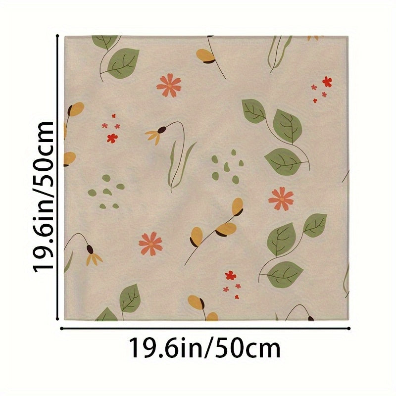 Floral Square Scarf with Green Leaves & Orange Flowers