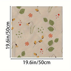 Floral Square Scarf with Green Leaves & Orange Flowers