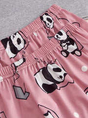 Panda Print Pajama Set Short Sleeve Tee & Shorts Women's Loungewear