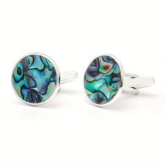 Abalone Shell Silver Round Cufflinks XK23008
