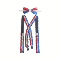 National Flag Sequin Harness with Bow Tie for Carnival Party
